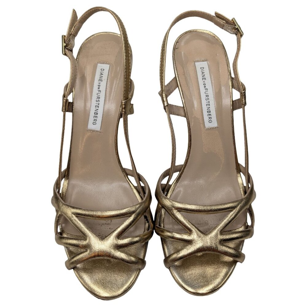 Diane Von Furstenberg Upton Leather Heels Womens Gold Metallic Stiletto Sz 6B - Picture 9 of 12